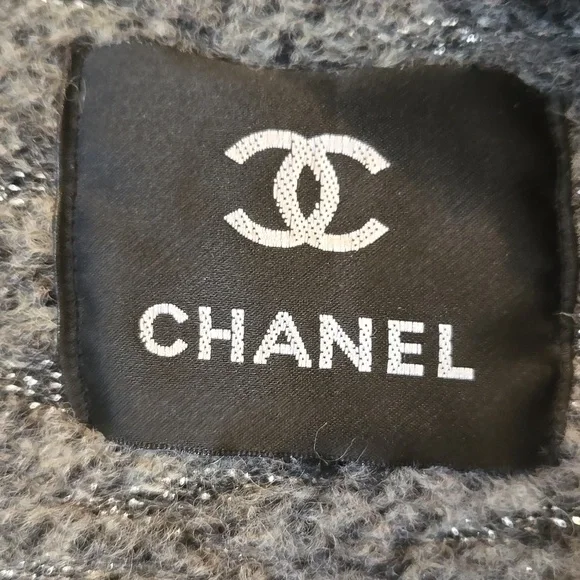 RARE Gray Metallic Accent Cardigan Sweater with Feather Accent Trim - Picture 2 of 16